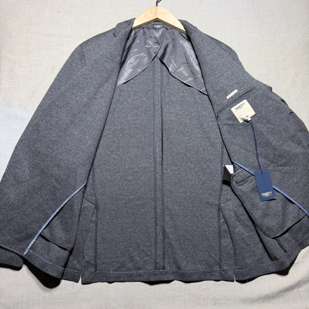 Faherty Blazer Mens XL Gray Solid Ideal Blazer MTF1902-GRY Reserve Knit Japan